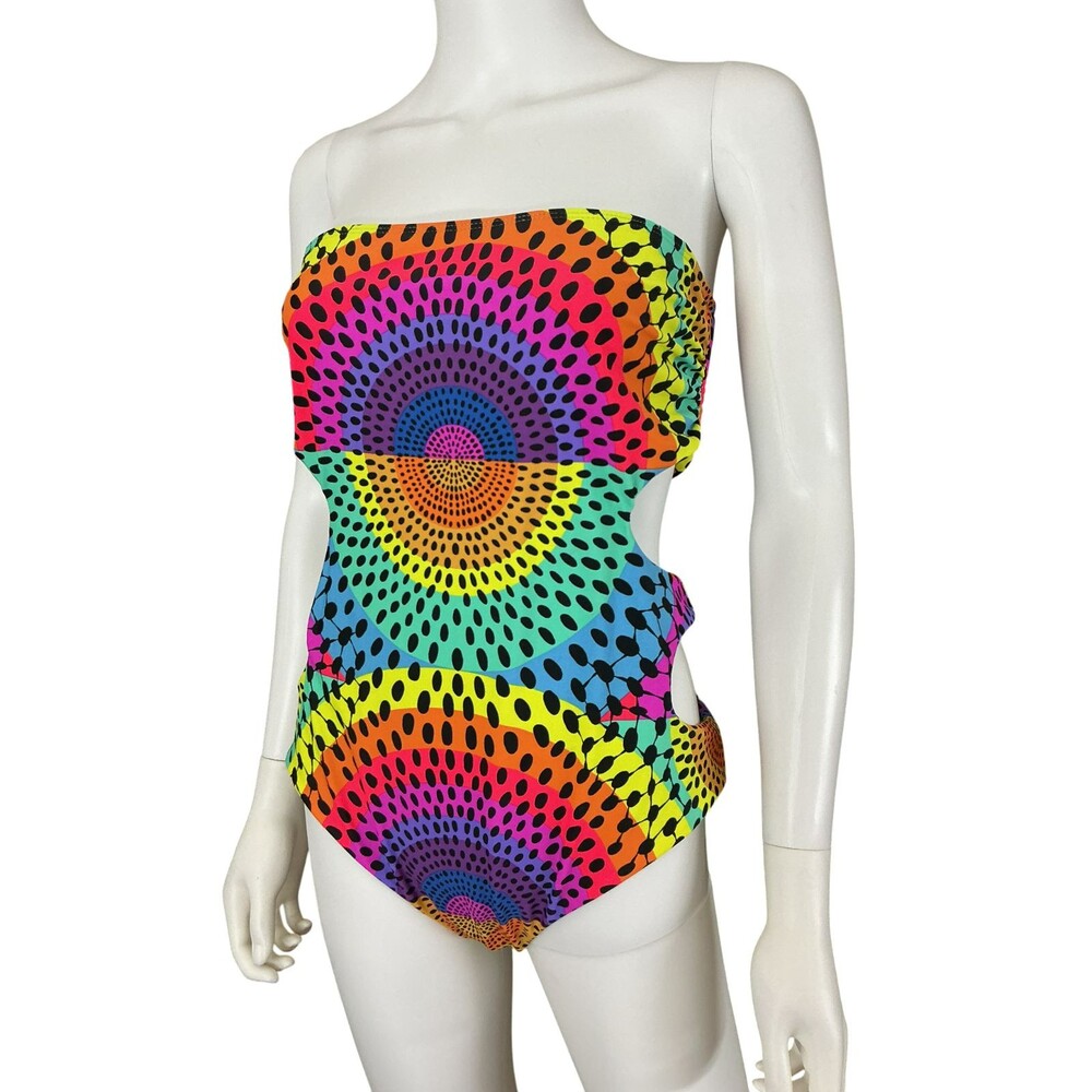 Mara Hoffman One Piece Swimsuit L Cutout Multicolor Rainbow Polka Dot $259 NWOT - Picture 1 of 14